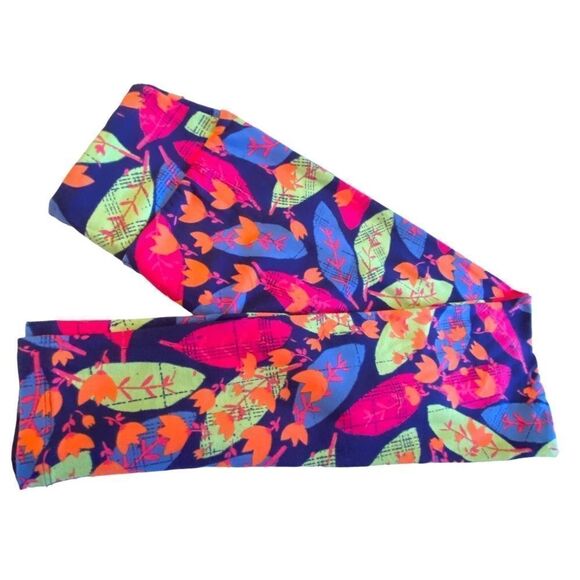 1248 LuLaRoe Leggings Size OS Purple Pink Leaf Print New - Picture 1 of 4